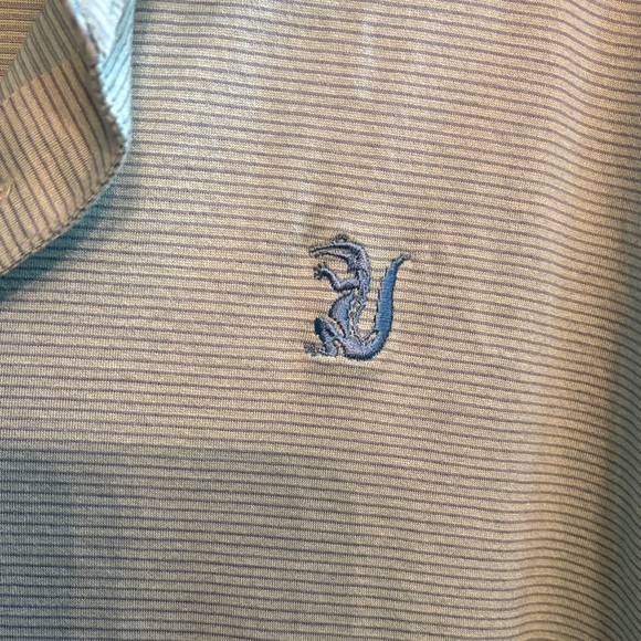 Peter Millar LG green with blue stripes polo shirt - Picture 2 of 5